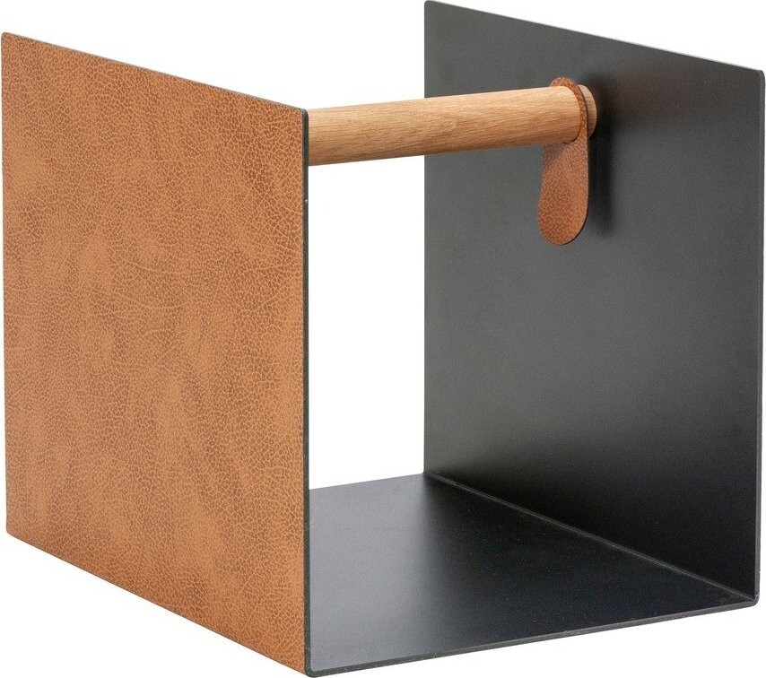 Černý/v přírodní barvě dekorativní kovový/z eko kůže úložný box 32x38x31 cm Bull – LIND DNA