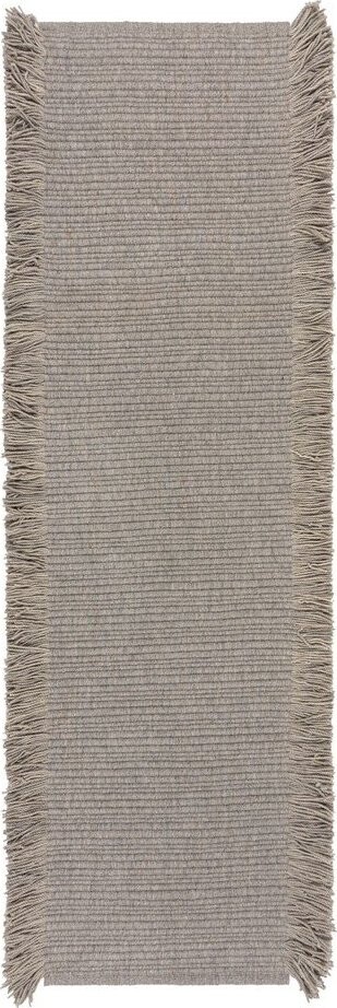 Šedý ručně tkaný běhoun s příměsí vlny 60x230 cm Rene Fringed Ribbed – Flair Rugs
