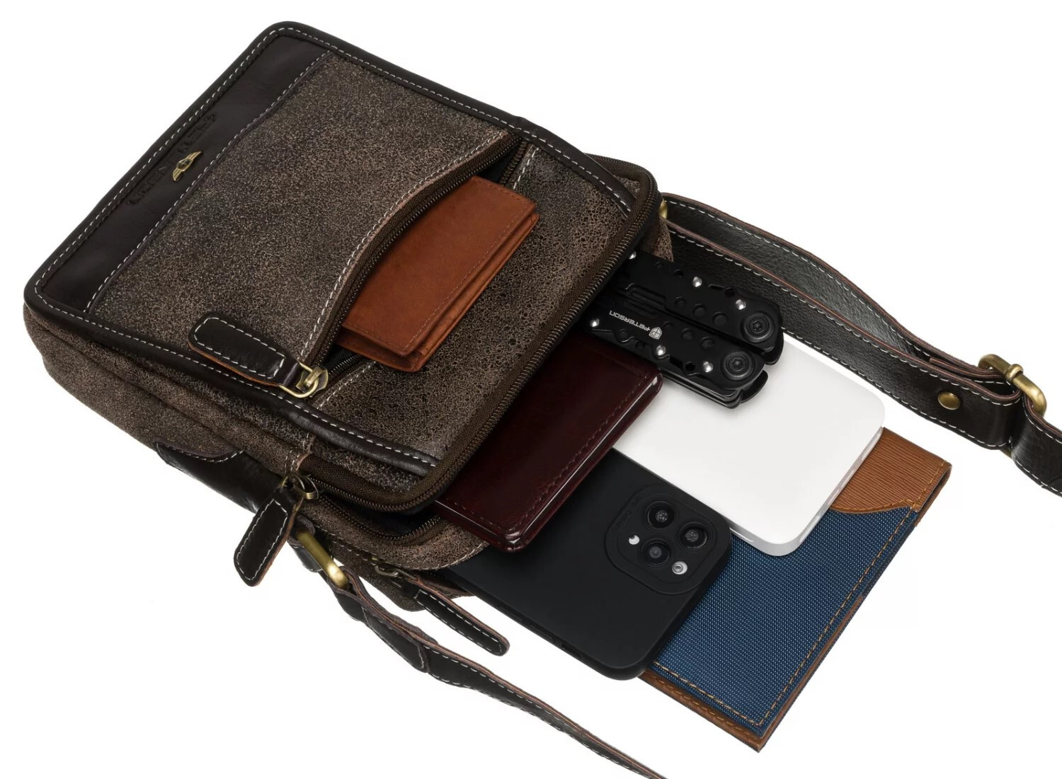 Módní pánská kožená crossbody taška Peterson Faolan, hnědá