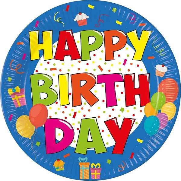 Talíře papírové Happy Birthday 23 cm 8 ks