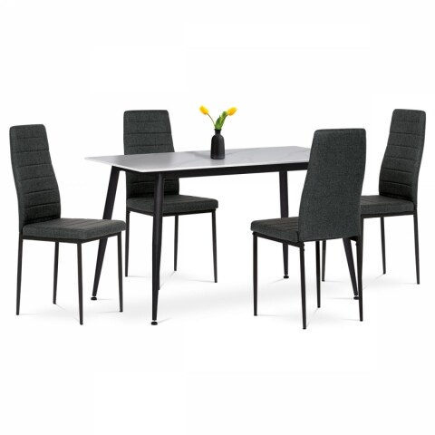 Jídelní set 1+4, stůl 130x70, deska slinutý kámen v imitaci bílého matného mramoru, židle zelená látka, černý lak ASE-1004 BK2 ASE-1004 BK2 Autronic