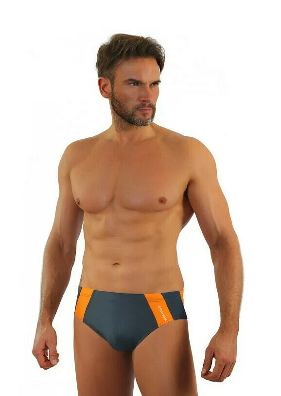 Pánské slipové plavky 447 Tmavě šedá s oranžovou - Sesto Senso - 4XL - tm.šedá-oranžová