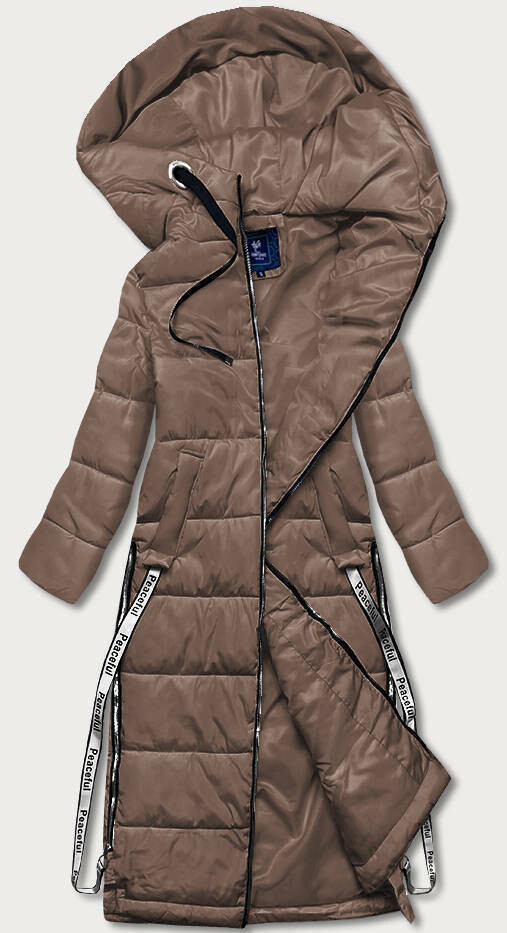 Długa kurtka puchowa damska coffee (AG3-3038) - S (36) - odstíny hnědé
