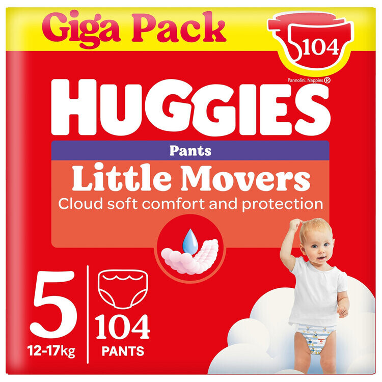 HUGGIES® Kalhotky jednorázové Little Movers Pants vel. 5, 104 ks BOX
