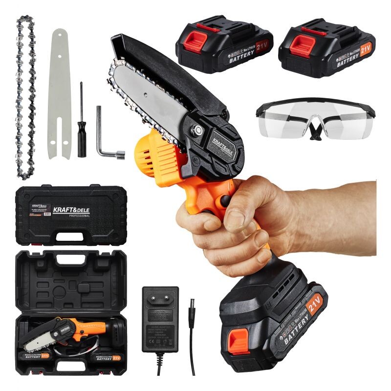 Kraft&Dele AKU řetězová pila 21V 10cm KD10627 + 2x baterie - II. Jakost