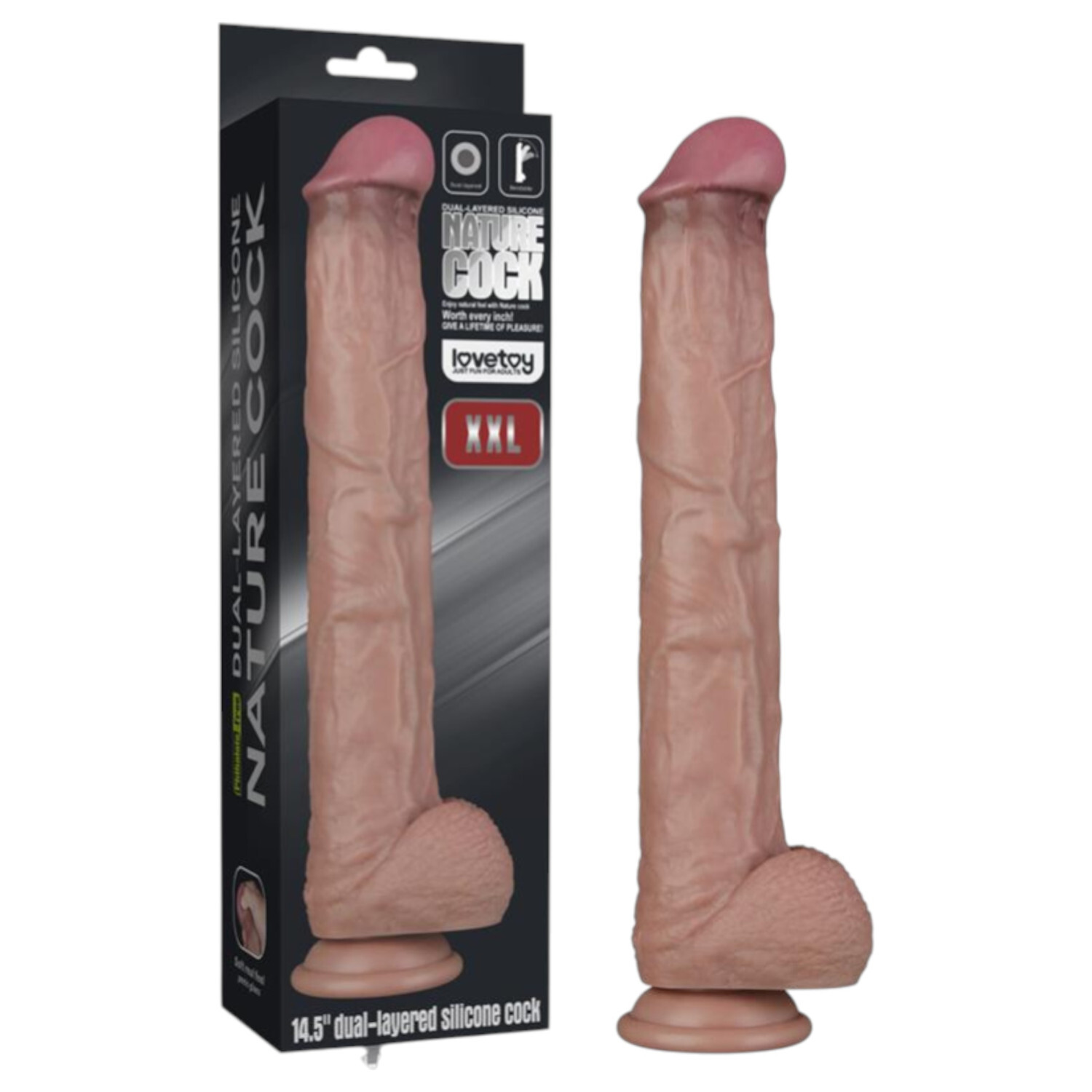 Lovetoy - dvouvrstvé XXL dildo - 36,5 cm - (přírodní)