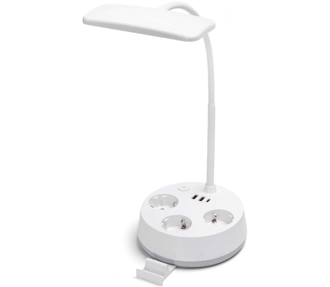 B.V.  - LED Stmívatelná stolní lampa se zásuvkami a USB LED/4,6W/230V bílá