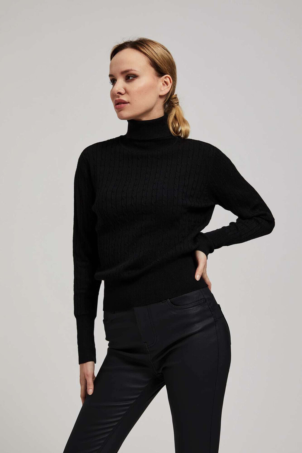 Marisse Thin Turtleneck Sweater, Black