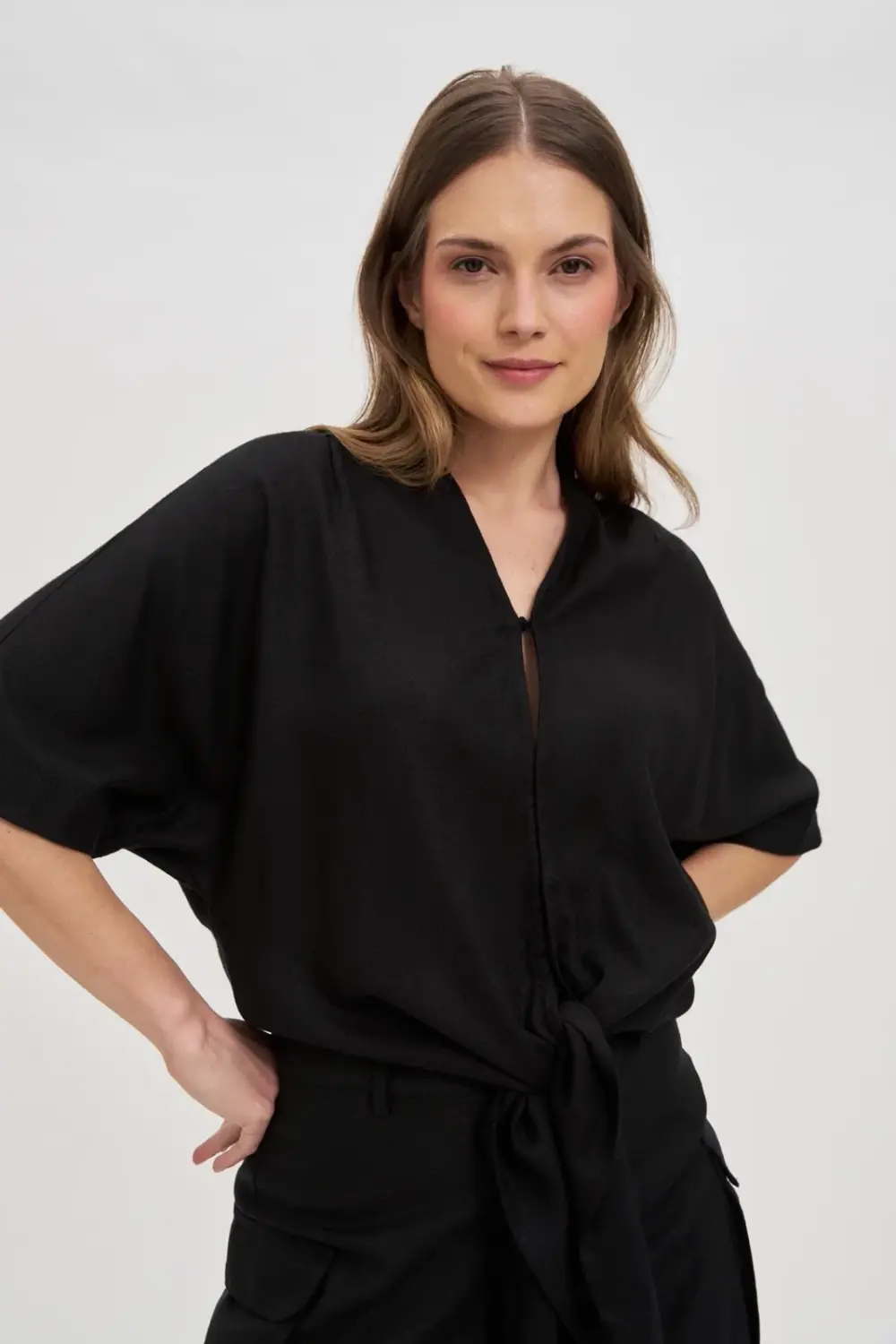 Marisse Viscose-Linen Black Shirt