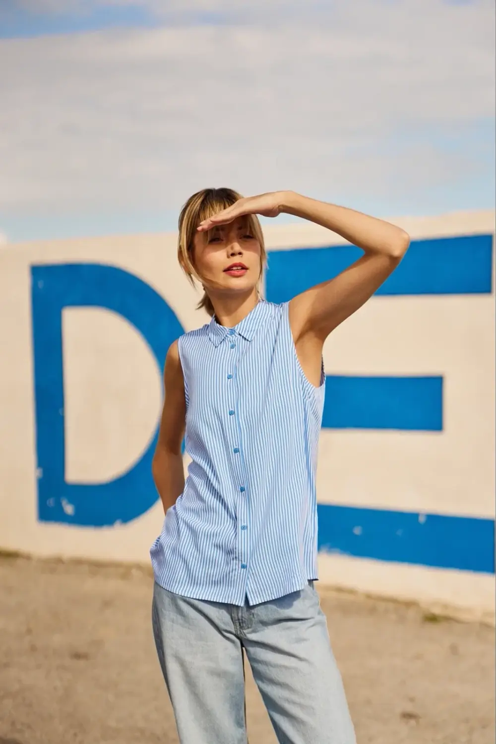 Marisse Blue Striped Viscose Shirt