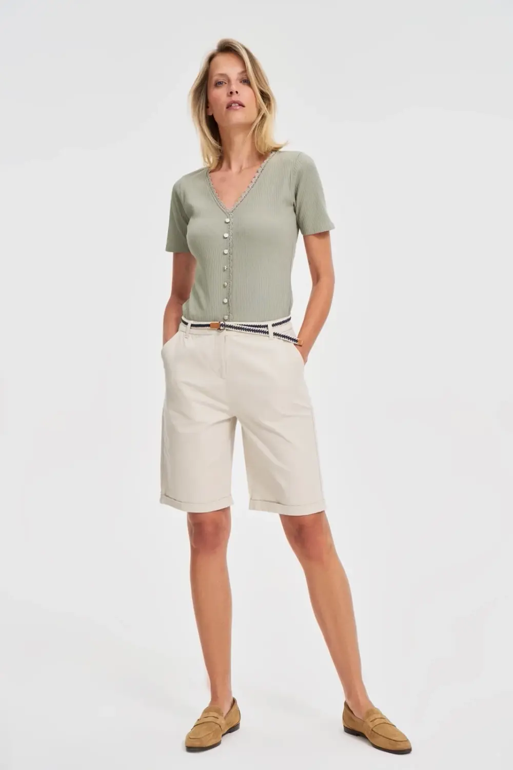 Marisse Beige Cotton Shorts With A Belt