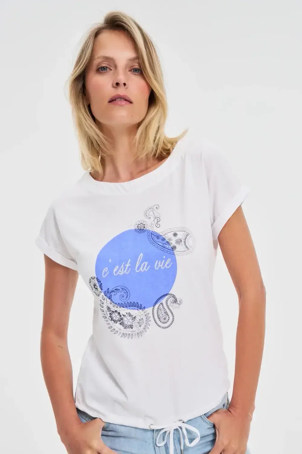 Marisse Cotton Blouse With Print, White