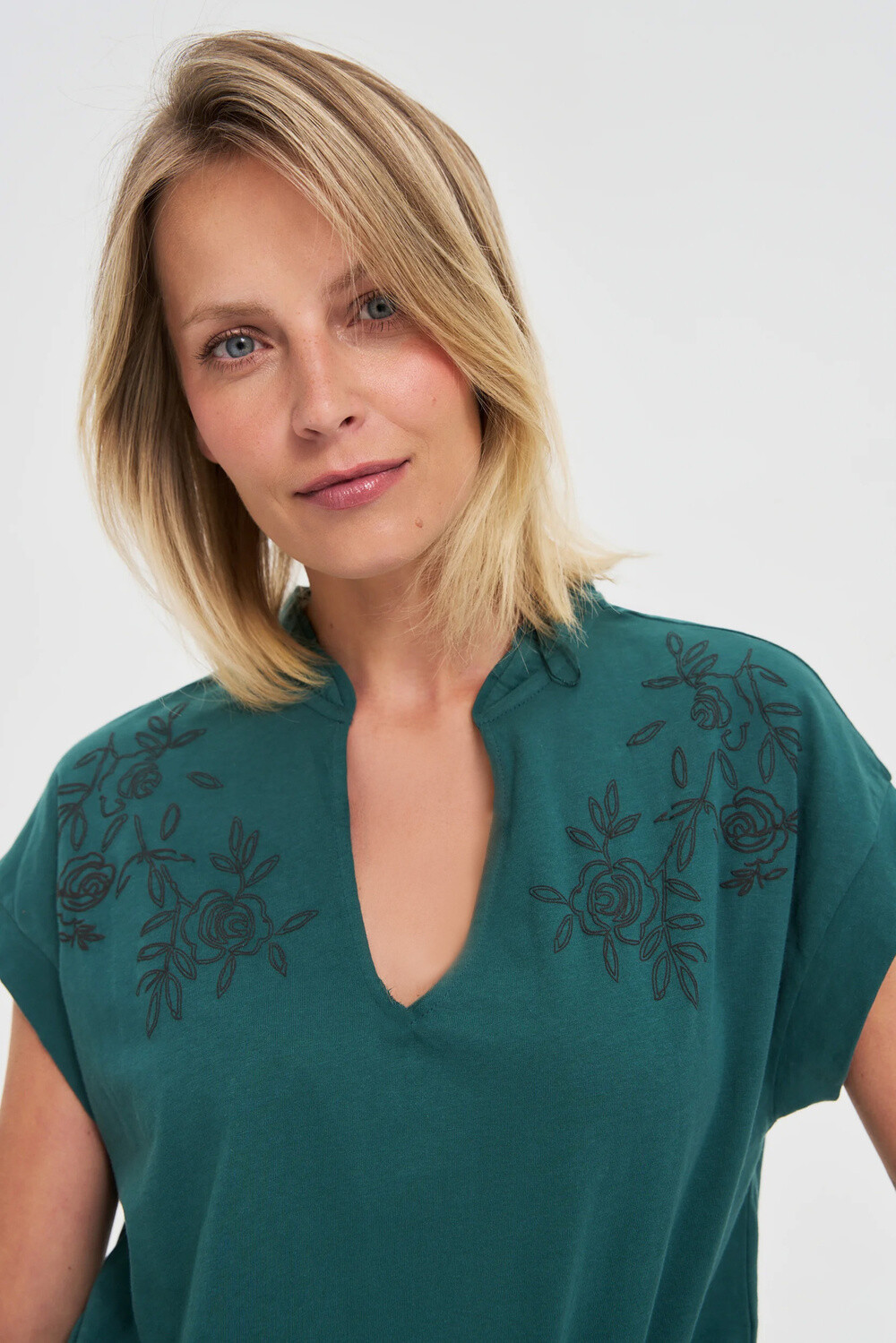 Marisse Navy Blue Cotton Blouse