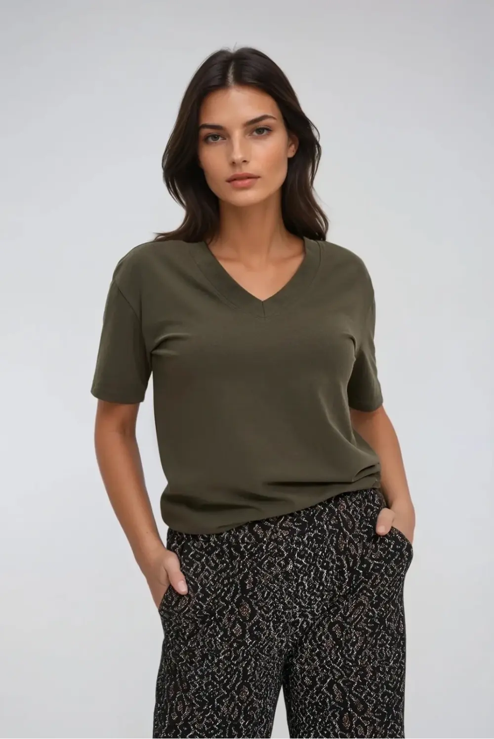 Marisse Olive V-Neck T-Shirt