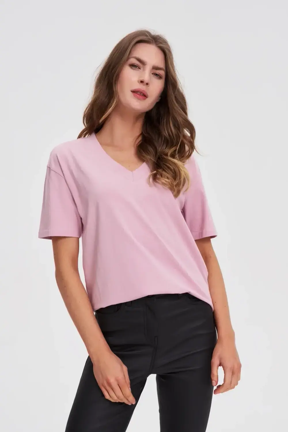 Marisse Pink V-Neck T-Shirt