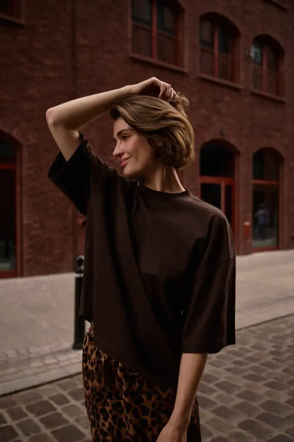 Marisse Plain Oversize Brown Blouse