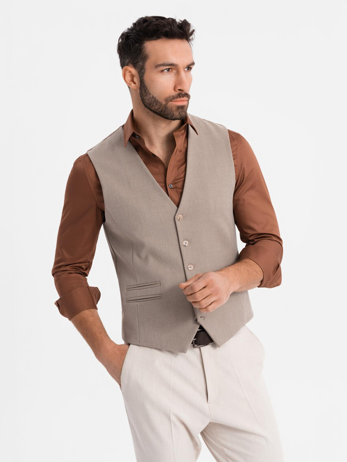 Ombre Men's suit vest with classic detailing and lining - beige
