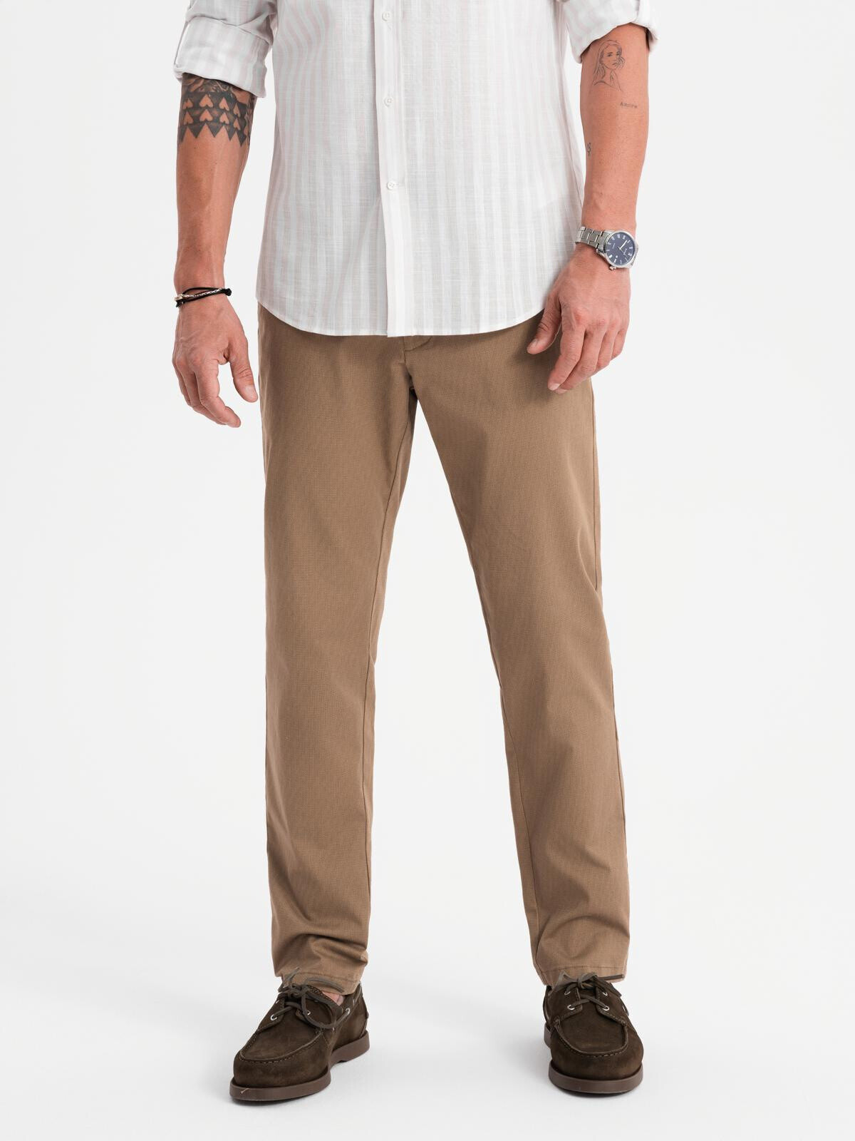 Ombre Men's REGULAR FIT chino pants with fine texture - dark beige