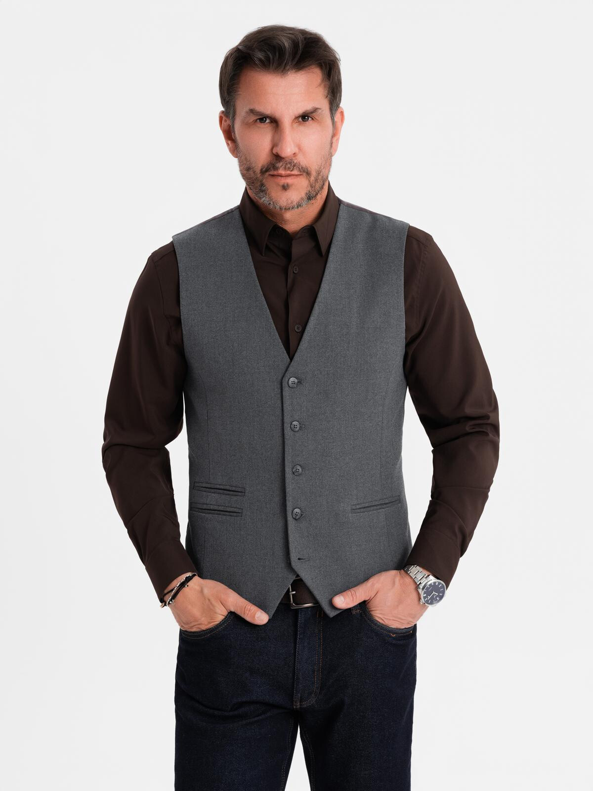 Ombre Men's suit vest with classic detailing and lining - graphite