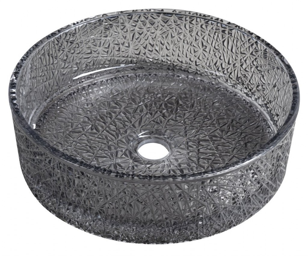 SAPHO ERSEL skleněné gravírované umyvadlo na desku Ø 39,5cm, černá TY323B