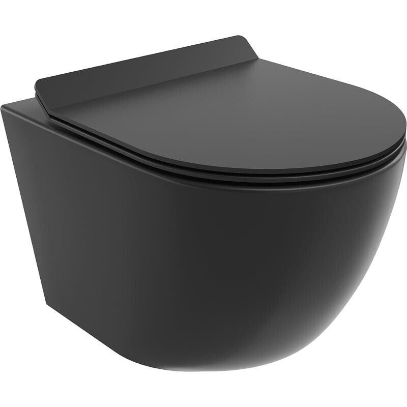 MEXEN/S Lena Závěsná WC mísa Rimless Tornado včetně sedátka s slow slim, duroplast, černá mat 30220185T