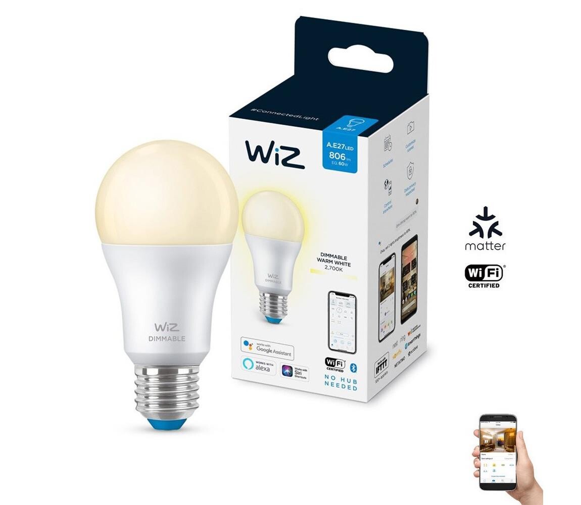 WiZ LED Stmívatelná žárovka A60 E27/8W/230V 2700K CRI 90 Wi-Fi - WiZ
