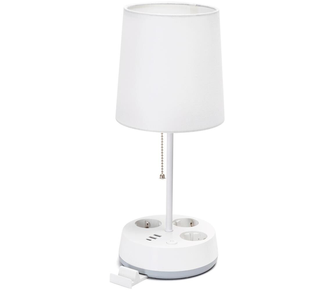 B.V.  - Stolní lampa se zásuvkami a USB porty 1xE27/60W/230V bílá