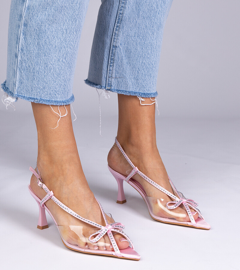 marka niezdefiniowana Růžové průhledné sandály na jehlovém podpatku s kamínky Kloksi