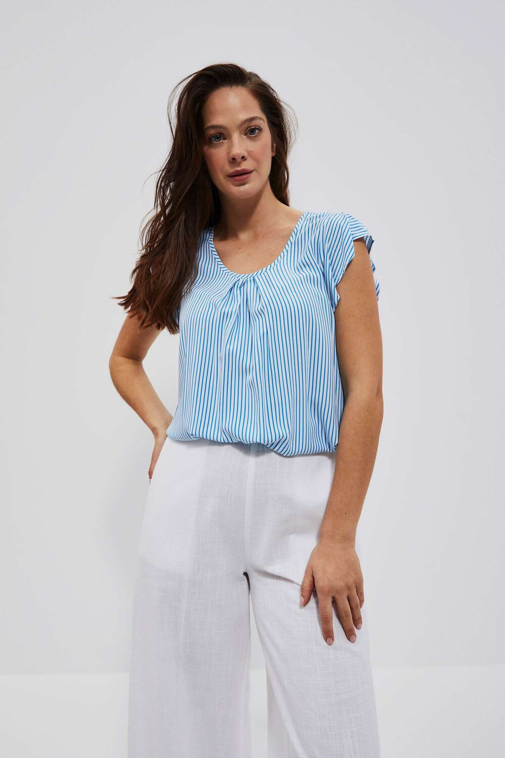 Marisse Women's Shirt L-Ko-4036 White_Fresh Blue