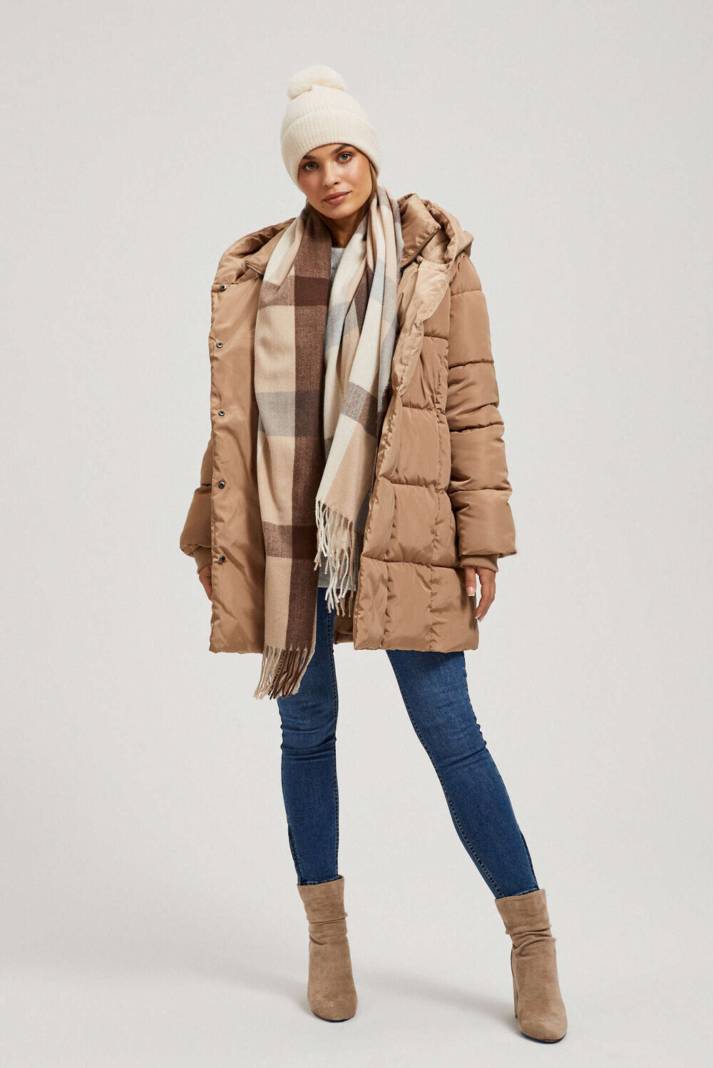 Marisse Large Brown Checkered Scarf