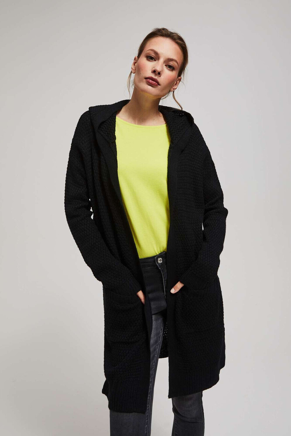 Marisse Long Cardigan With Pockets, Black