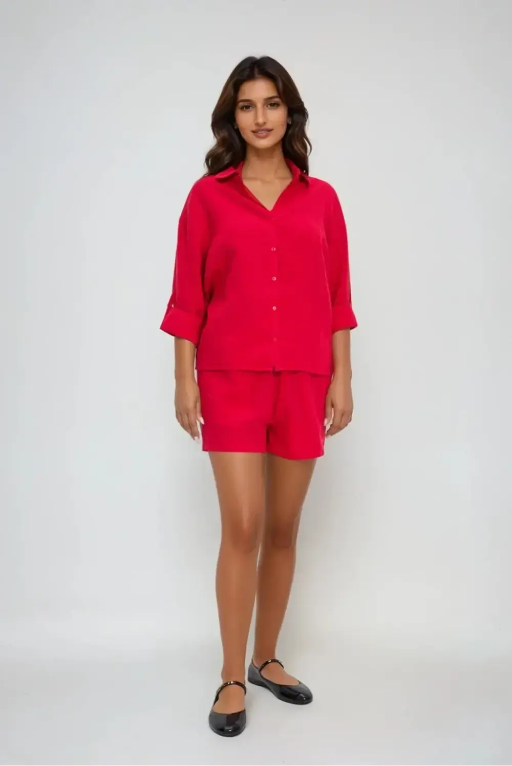 Marisse Red Cotton Shorts