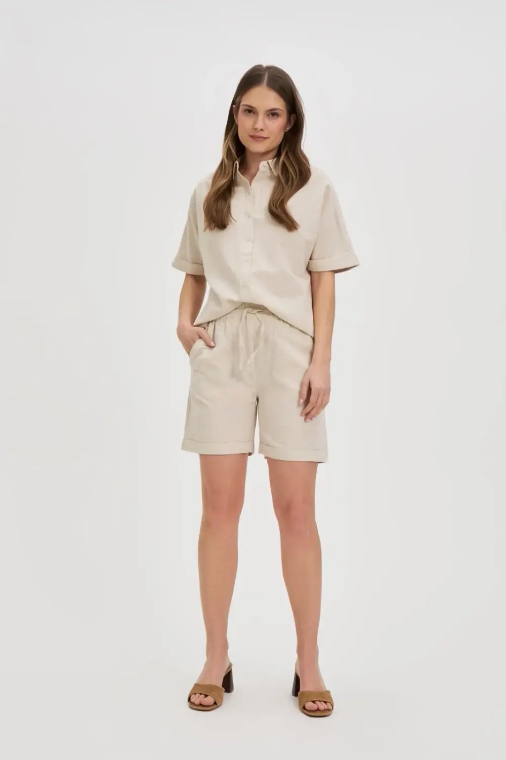 Marisse Beige Linen Shorts