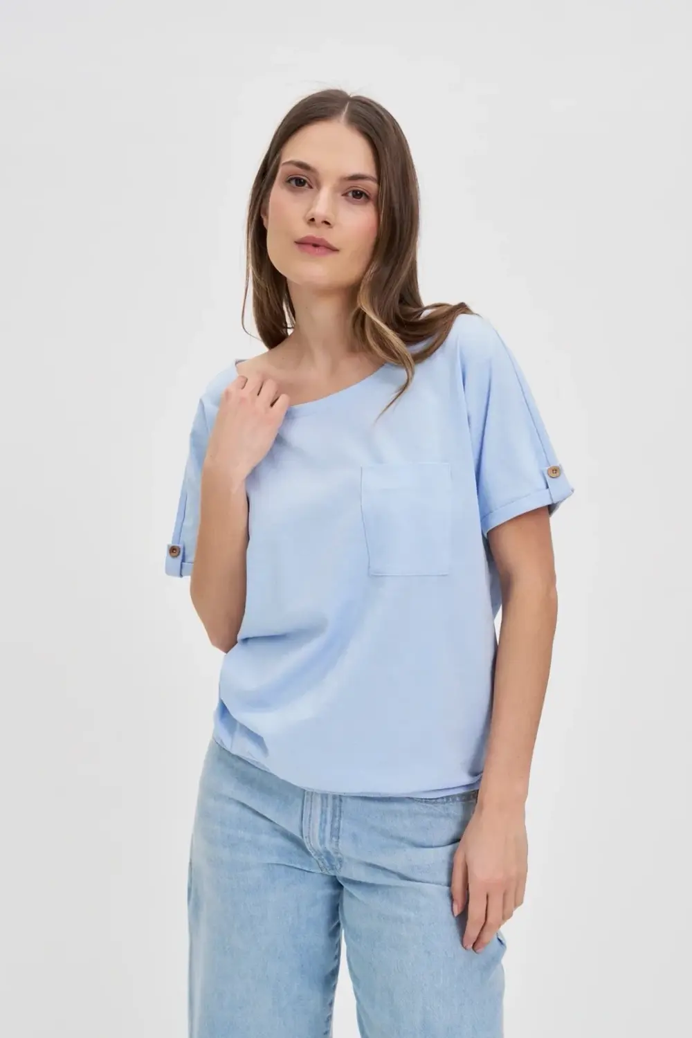 Marisse Blue Cotton T-Shirt With Pocket