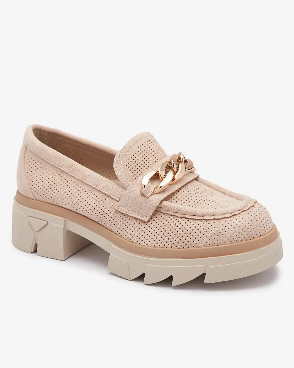 Resti Eco-suede moccasins with gold decoration in beige Zaffix- Footwear