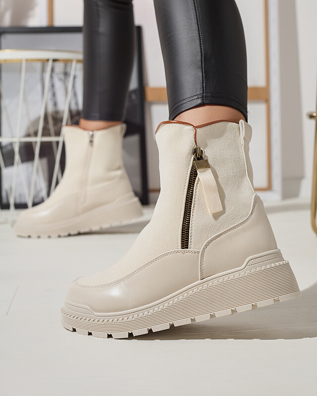 Resti Cream women's flat-heeled boots Mefina- Footwear