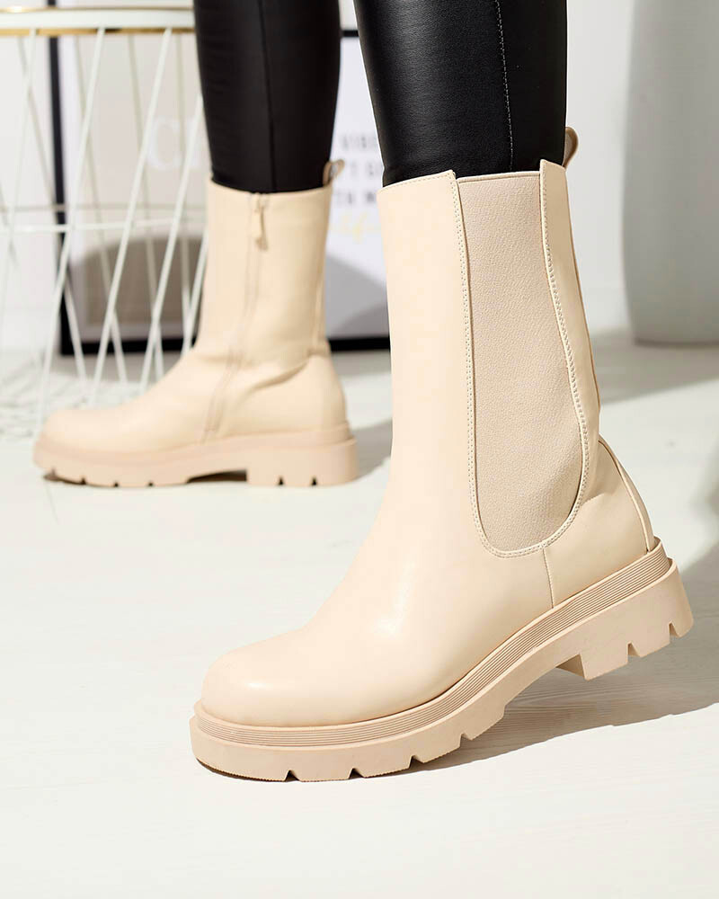 Resti Beige women's high boots with flat heel Vedesa