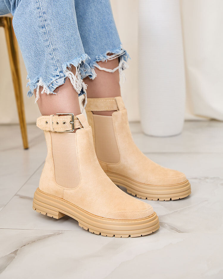 Resti Beige women's boots with decorative strap Loffdo