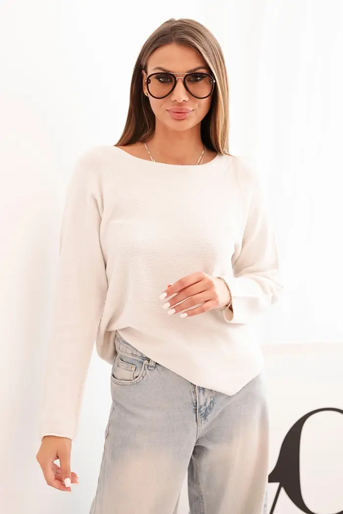 Kesi Włoski Svetr dámský z viskózy s dlouhým rukávem a kulatým výstřihem béžový