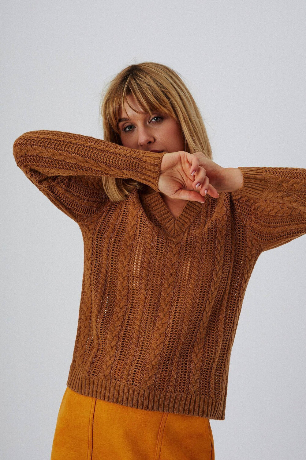 Marisse Cable-Knit Sweater Z-Sw-3604 Caramel