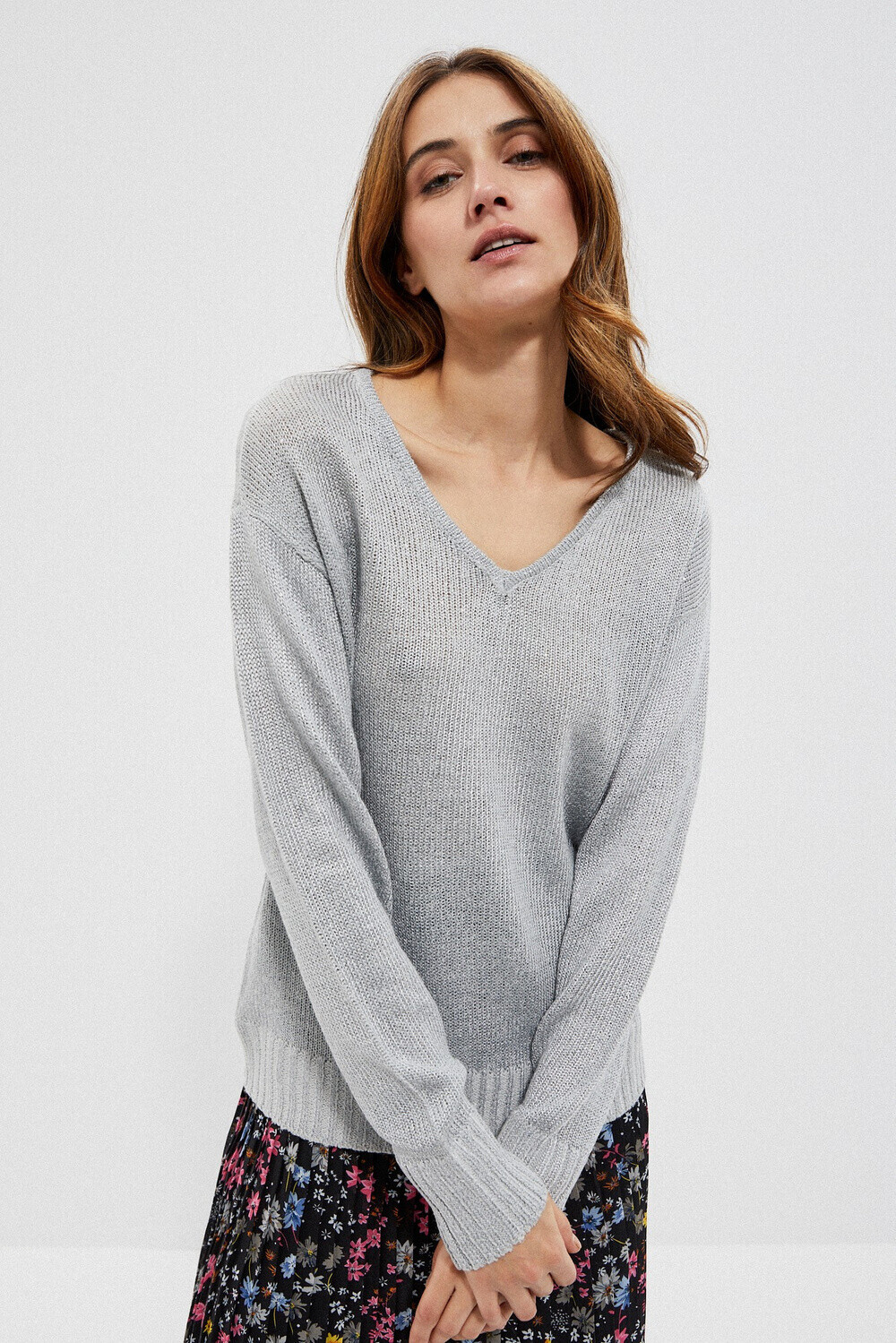 Marisse Sweater With A Neckline At The Back L-Sw-3704 Silver