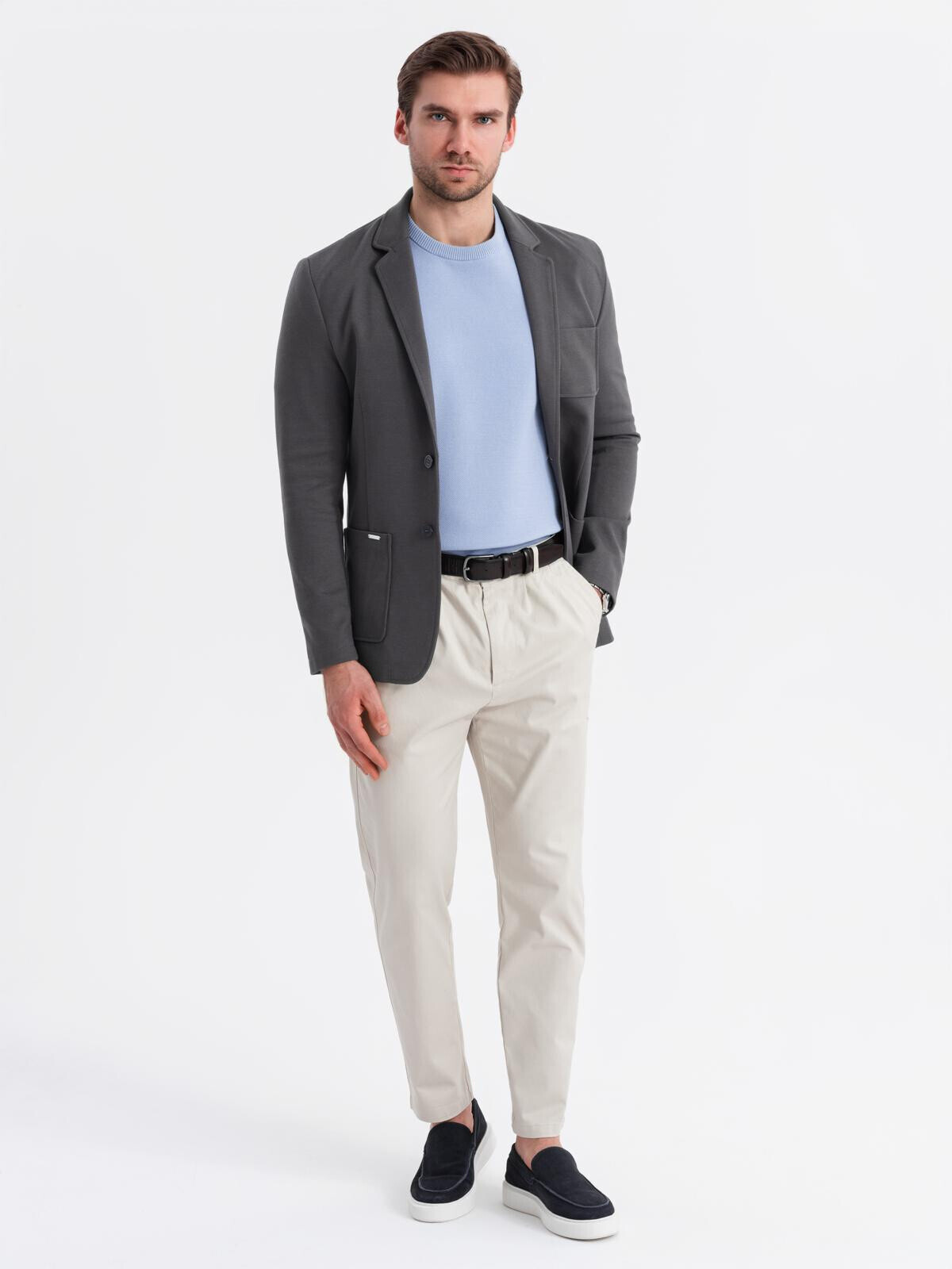 Ombre Men's SLIM knit jacket with subtle texture - graphite
