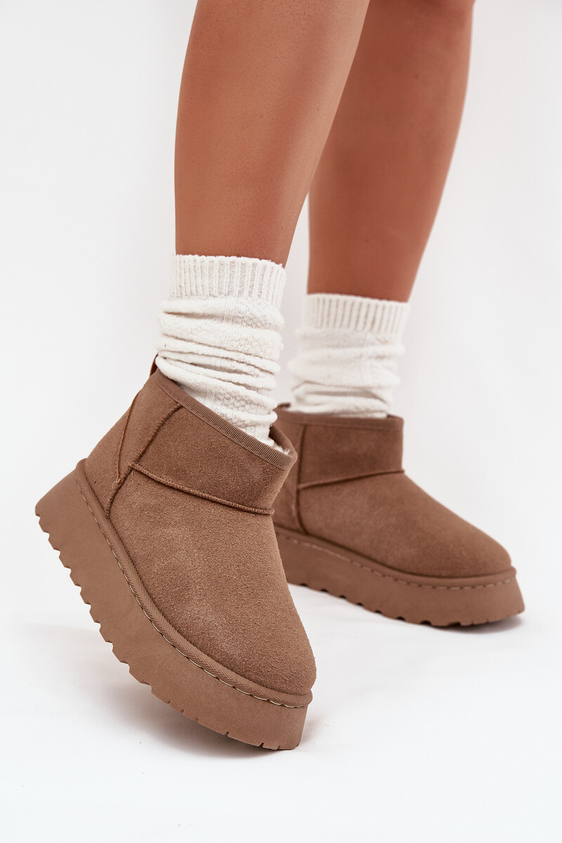 Boto Dámské Sněhule Na Platformě Zateplené Kožíškem Khaki Vesirae