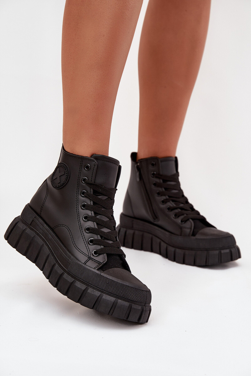 Boto Zateplené Vysoké Tenisky Dámské Na Platformě S Zipem Černé Sarira