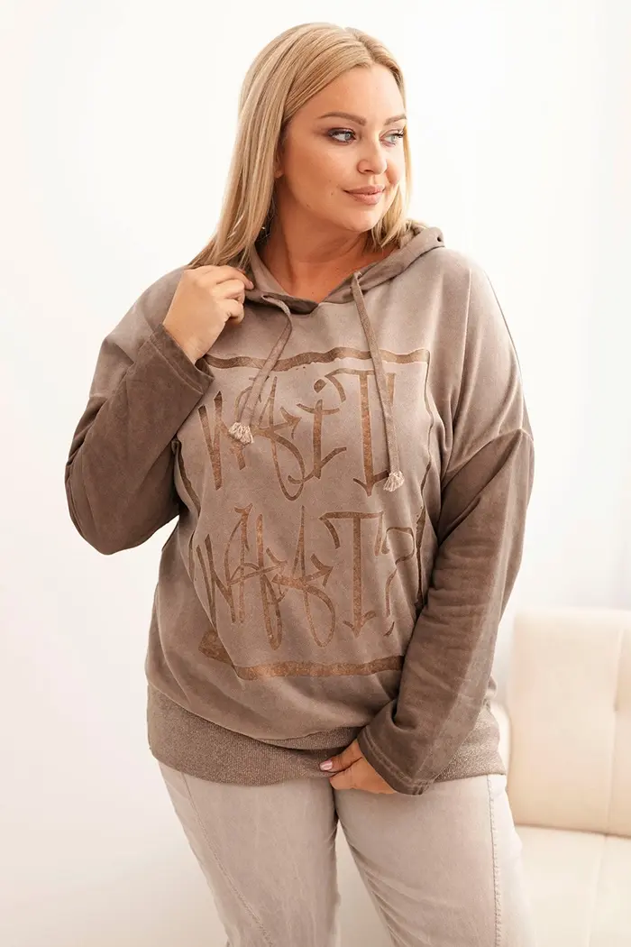 Kesi Włoski Dámská mikina Plus Size s kapucí a potiskem fango dekatyzovaná fango