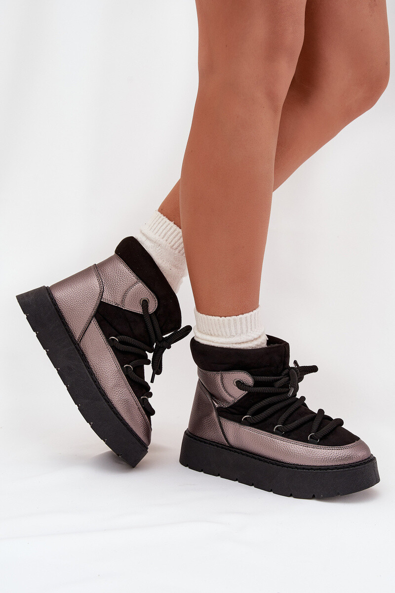 Boto Nízké dámské sněhule s hřejivým kožíškem a silným šněrováním černé Xarina