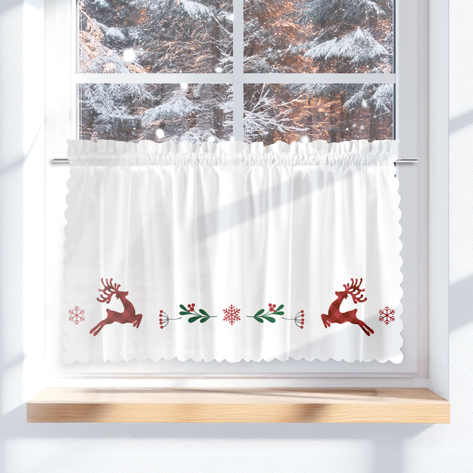Dekorační krátká vánoční vitrážová záclona do kuchyně DEER 40x100 cm MyBestHome