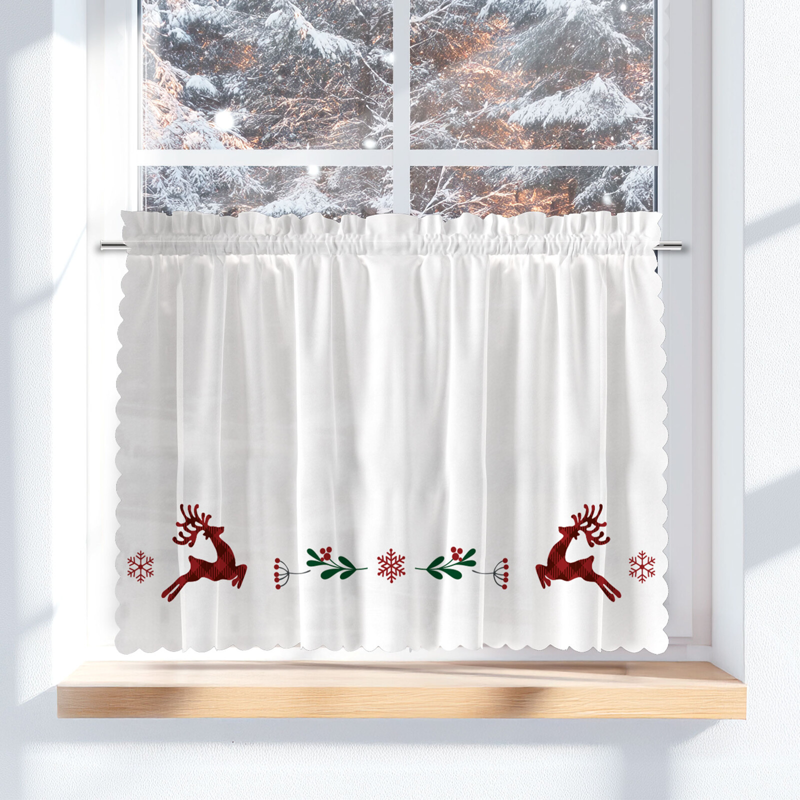 Dekorační krátká vánoční vitrážová záclona do kuchyně DEER 60x100 cm MyBestHome