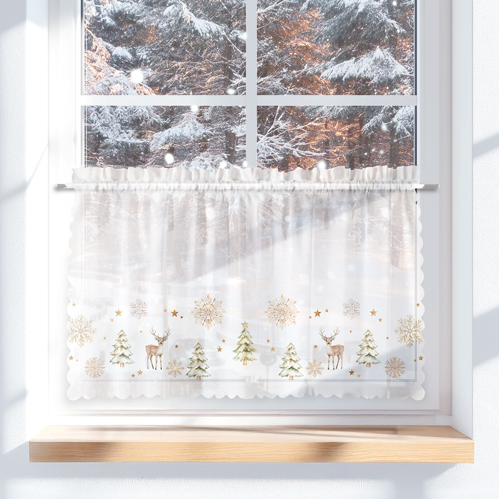 Dekorační krátká vánoční vitrážová záclona do kuchyně WINTER MOOD 60x100 cm MyBestHome