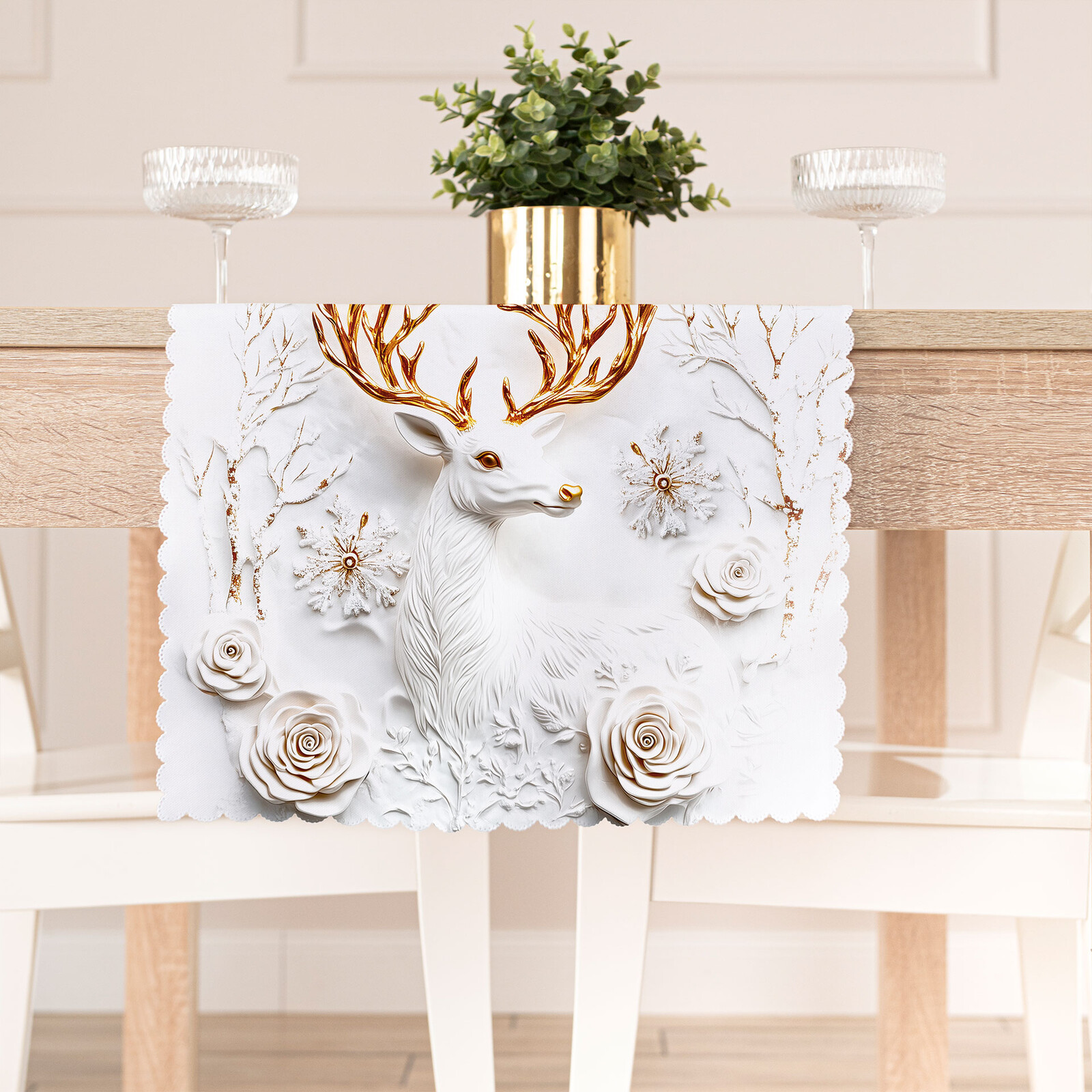 Vánoční ubrus - běhoun na stůl  WINTER DEER 3D 38x140 cm Mybesthome
